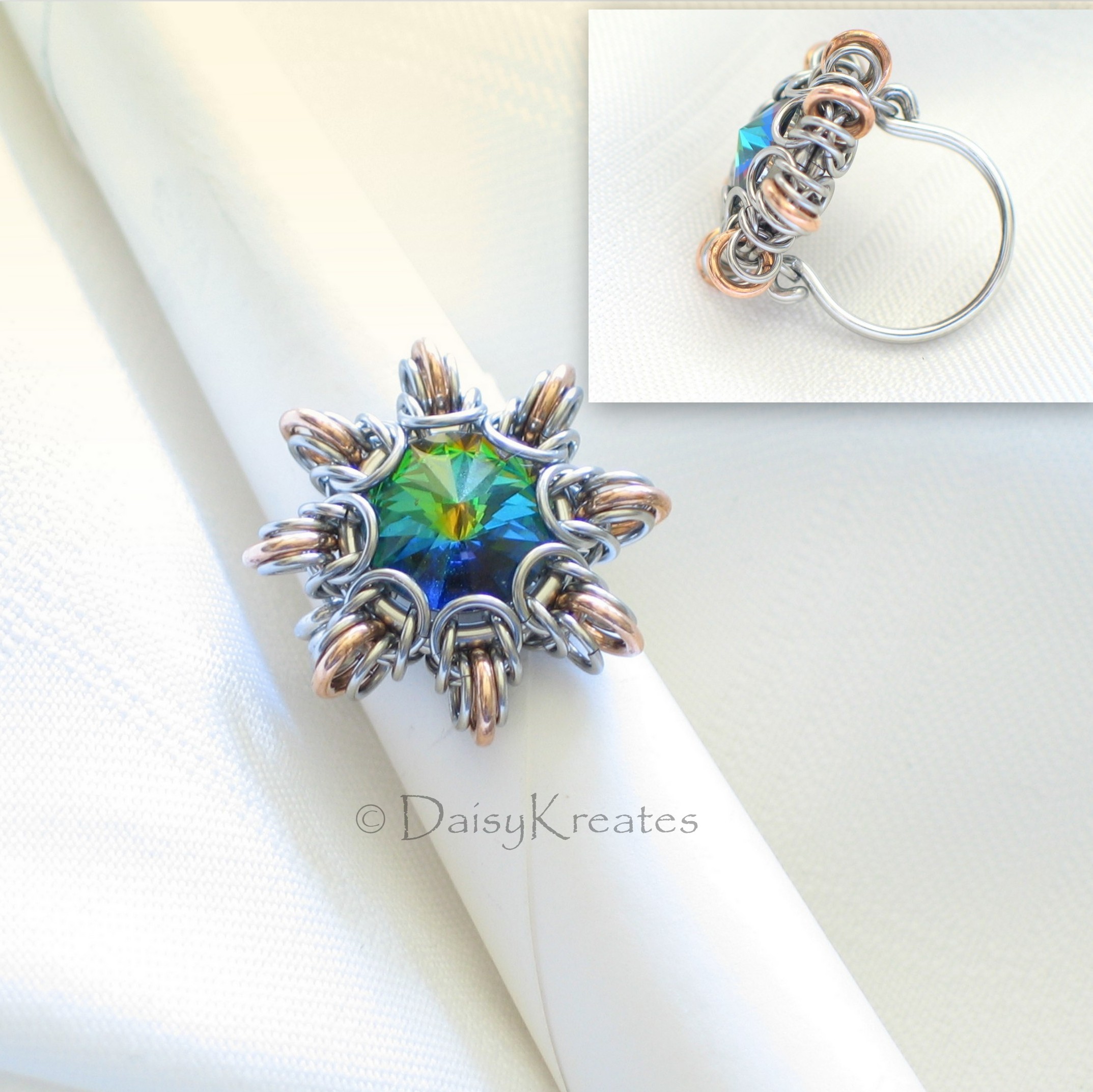 Byzantine Sun Finger Ring Featuring Swarovski Rivoli Stone in Stainless Steel and Bronze Byzantine Sun Finger Ring Featuring Swarovski Rivoli Stone in Stainless Steel and Bronze