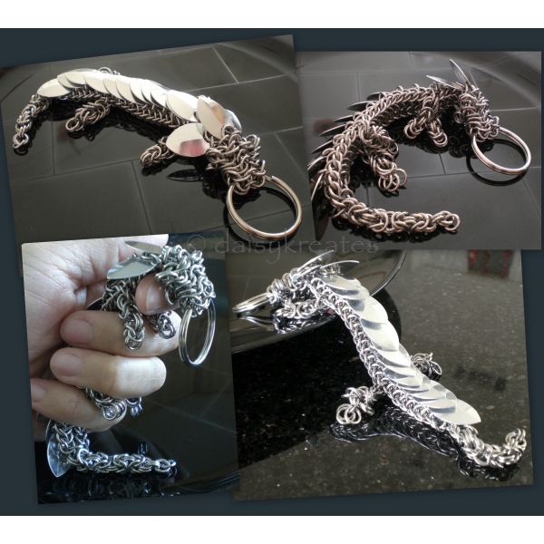 Chainmaille Pet Dragon Key Fob in all Stainless Steel Rings