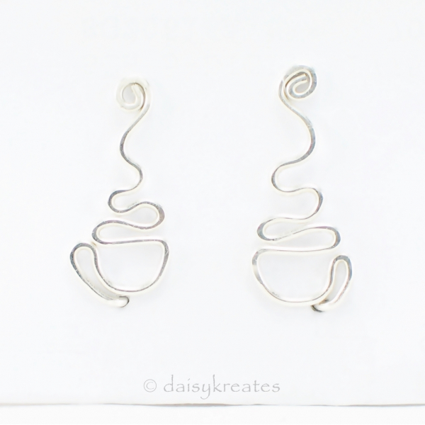 Pair of sterling silver Coffee Cup ear climber, opposite handle placements