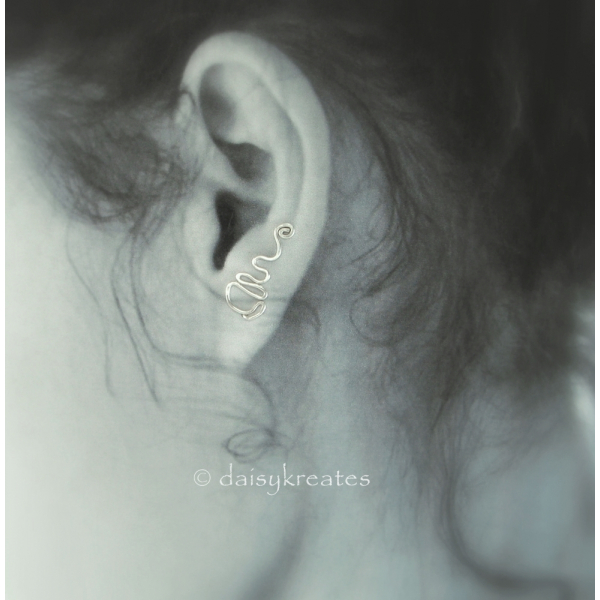 Sterling silver Coffee Cup ear climber with right handle