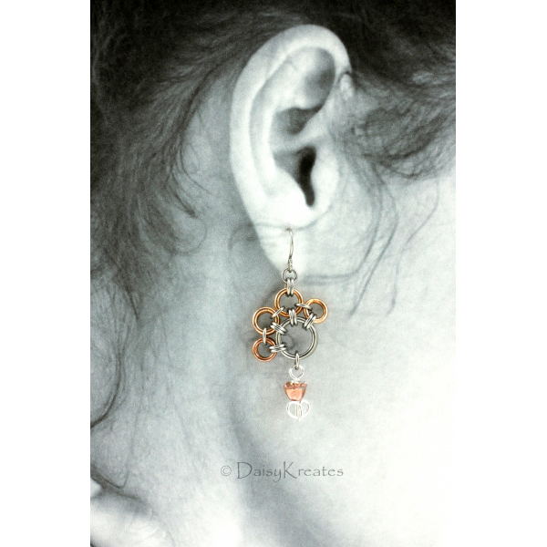 Mix metals PawPrints earrings in bronze and steel with tulip beads