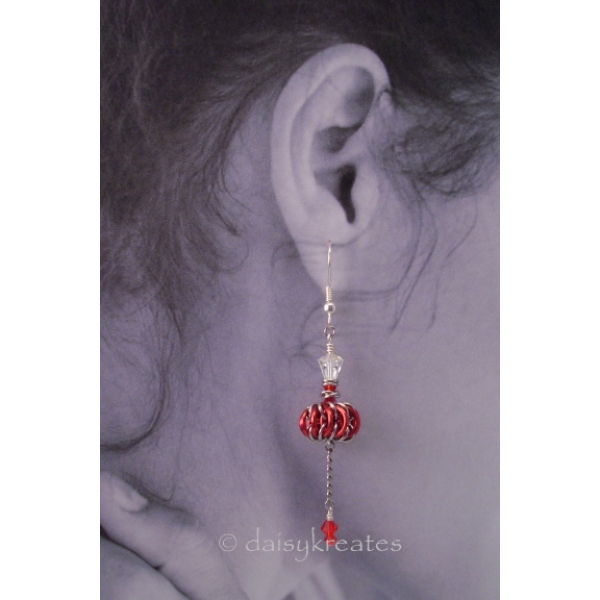 Genie Bottles Earrings with Red Chainmaille Whirlybirds