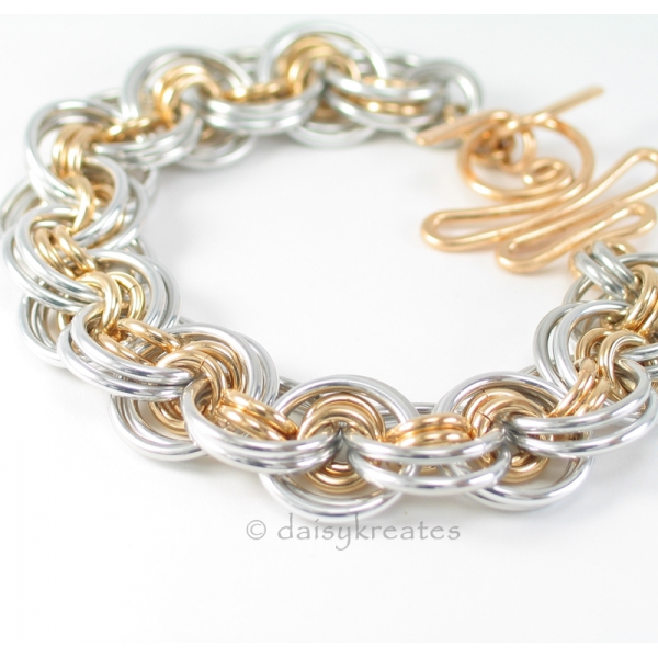Chainmaille Gehenghiz Cohen weave in mixed metals