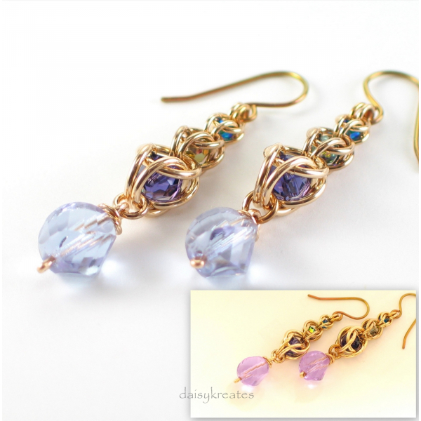 Multicolor Golden Harvest Earrings with color shifting focal beads