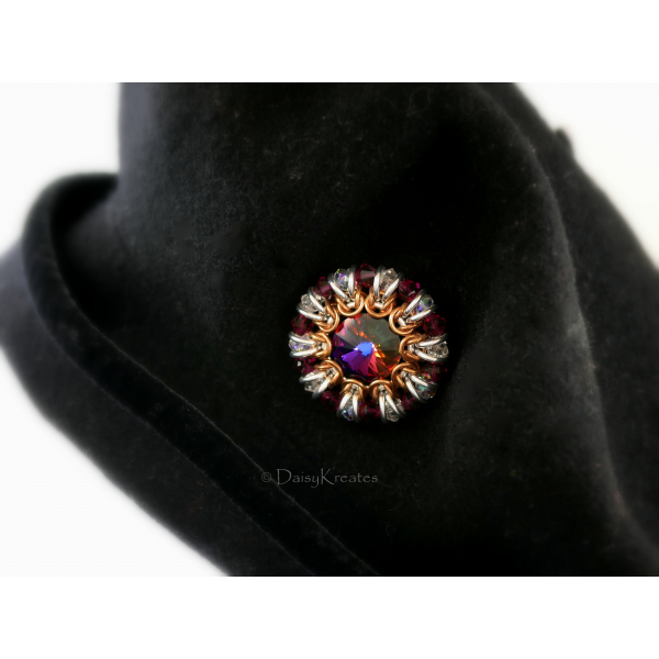 Ruby Red Sunburst hat pin with Swarovski crystals