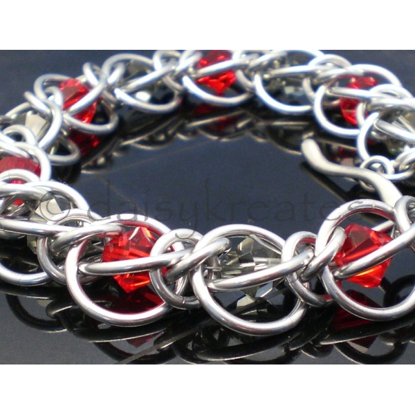 Half Persian 3 in 1 - Crystal Flannel Bracelet in Red and Grey