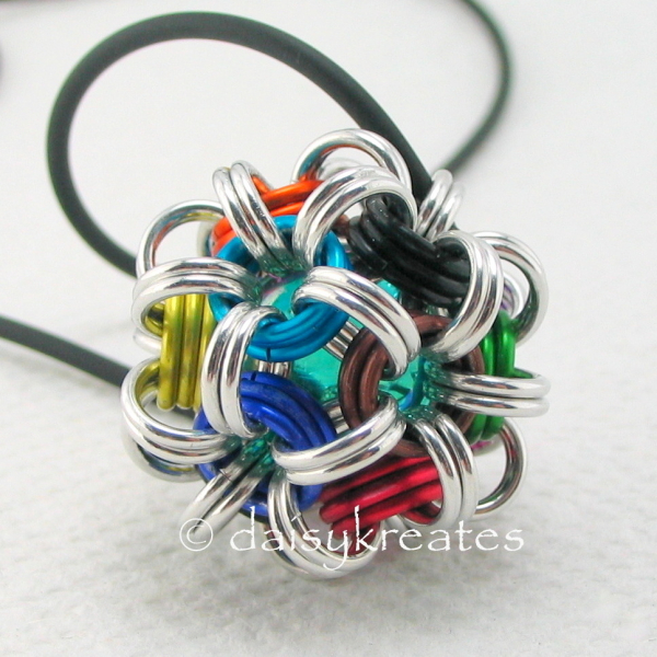 Japanese Dodecahedron Temari Pendant with Glass Marble Center