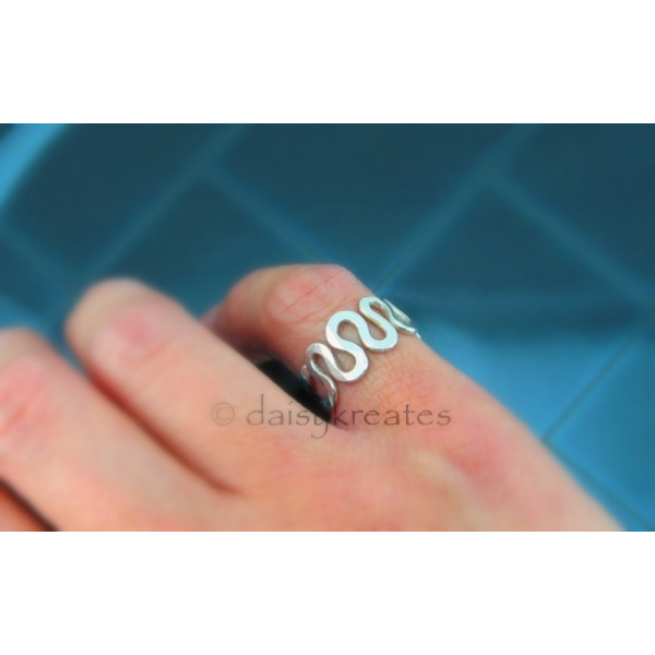 Sterling Silver Squiggle Ring, Adjustable from size 6.25