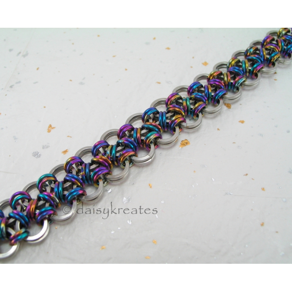 Japanese Lace Bracelet in a rainbow of brilliant colors and shiny stainless stee