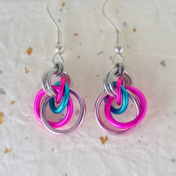 Petite Tea Rose Earrings in Blue and Pink Mix