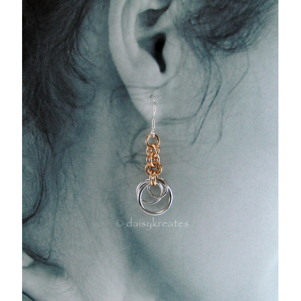 Silver and Gold Tone Tea Rose Earrings with Sterling Silver French Ear Wires