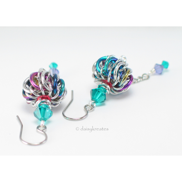 Genie Bottle earrings in anodized niobium, stainless steel, Swarovski crystals