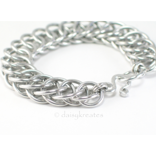 Classic and Bold Half Persian Chainmaille Bracelet in Bright Aluminum