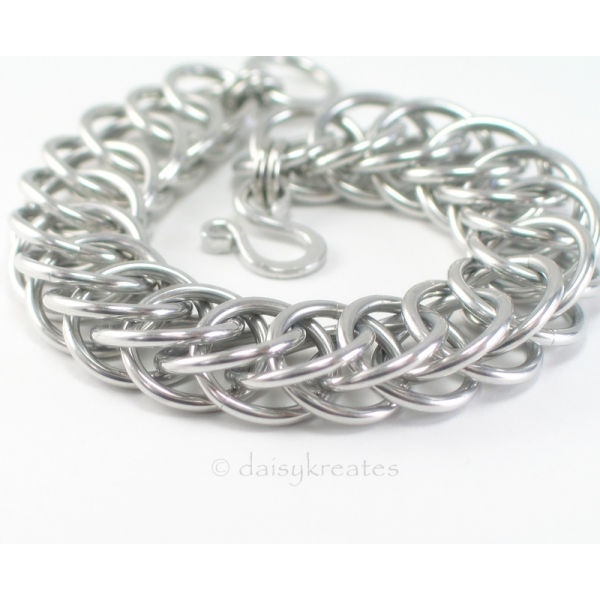 Classic and Bold Half Persian Chainmaille Bracelet in Bright Aluminum