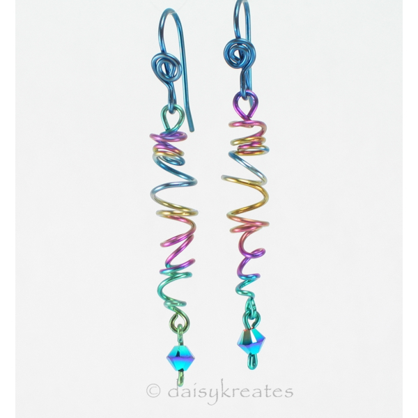 Rainbow Sprite Multi-Color Freeform Coil Earrings in Hypoallergenic Niobium