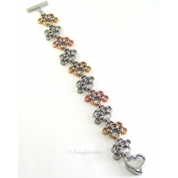 Annie's Petite Paw Prints Bracelet in Mixed Metals with Heart Clasp