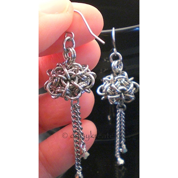Japanese Dodecahedron Earrings in Silver Monochrome