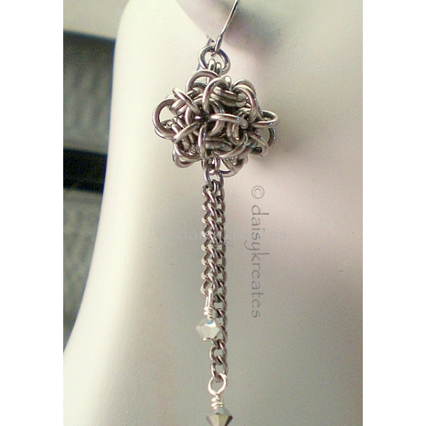 Japanese Dodecahedron Earrings in Silver Monochrome