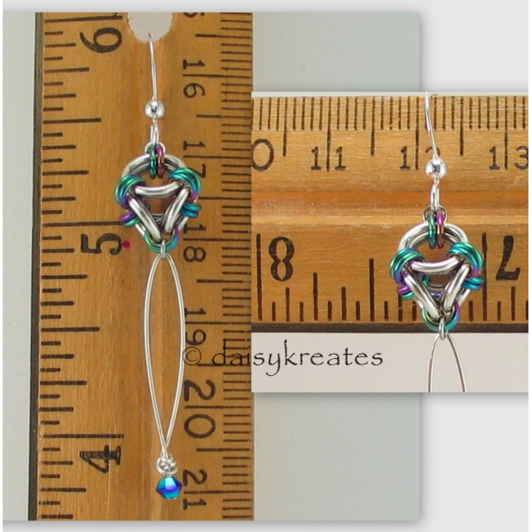 Each Nox earring measures 2 1/4 inches long, 1/2 inch wide