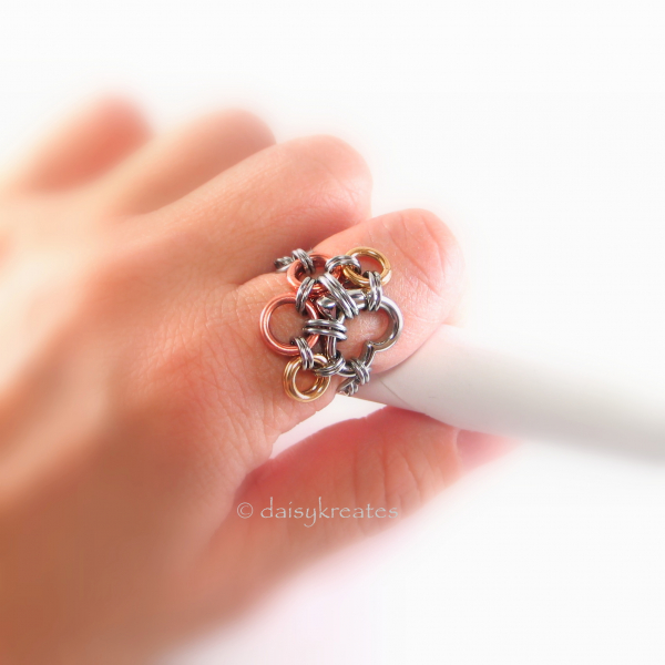 Paw Print Chainmaille Finger Ring in Mixed Metals