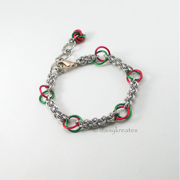 Red Green Poinsettia Flower Chainmaille Bracelet