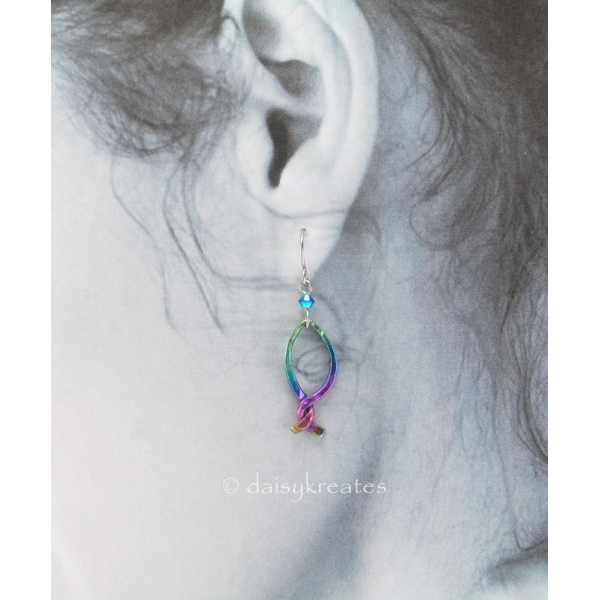 Rainbow Fish Earrings in Multi Color Anodized Niobium