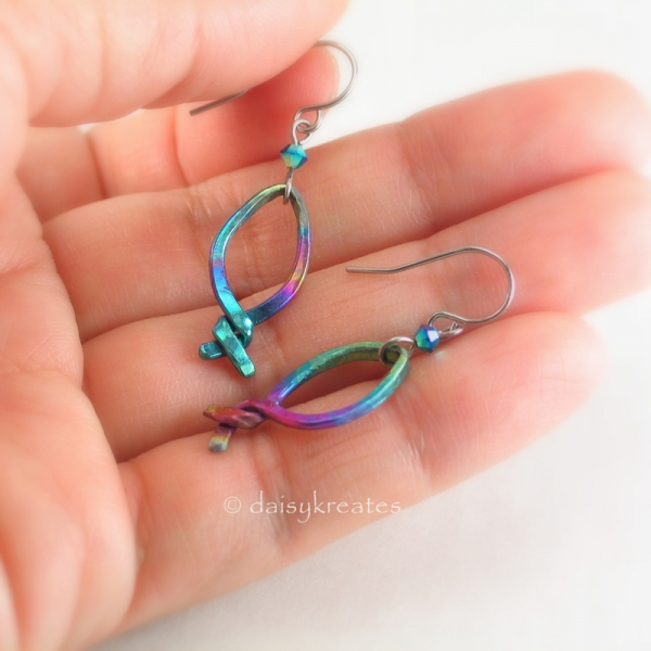Rainbow Fish Earrings in Multi Color Anodized Niobium