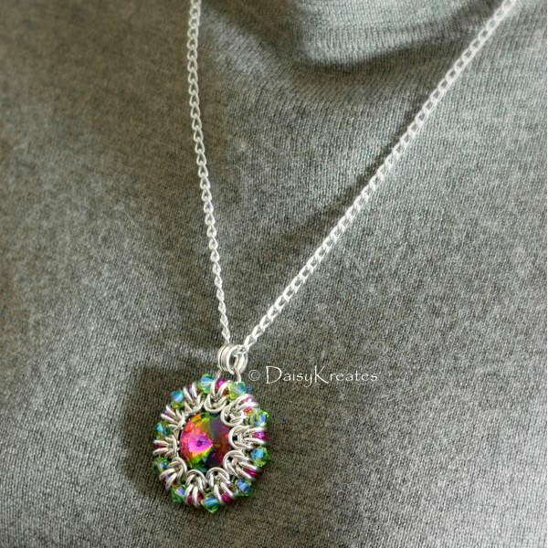 Red Green Helios Sunburst pendant with Swarovski crystals