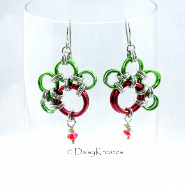 Red green pawprints earrings, whimsical and festive, perfect for Christmas
