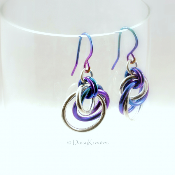 Sterling Silver and Teal Purple Niobium Tea Rose Earrings