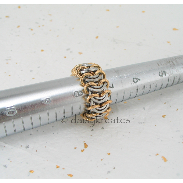 Chainmaille Vertebrae Finger Ring is measured at a popular 7 1/2 ring size