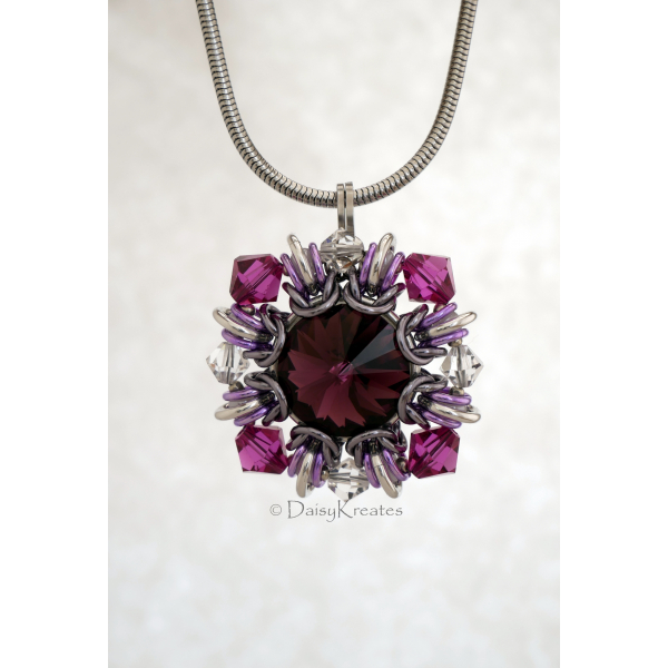 Purple Winter Carnival Square Pendant with optional stainless steel snake chain