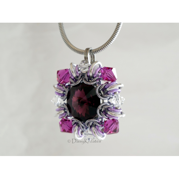 Purple Winter Carnival Square Pendant with optional stainless steel snake chain