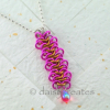 Fuchsia Ruffly Ribbon Strangemaille Pendant on 18"+1" Adjustable Ball Chain