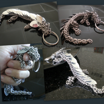 Chainmaille Pet Dragon Key Fob in all Stainless Steel Rings