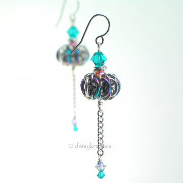 Genie Bottle earrings in anodized niobium, stainless steel, Swarovski crystals
