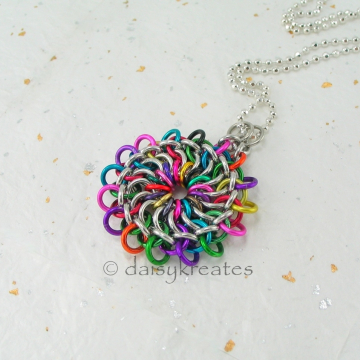 Multi-Color Chainmaille Mandala Pendant on 18-inch Neck Chain