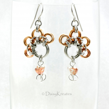 Mix metals PawPrints earrings in bronze and steel with tulip beads Mix metals PawPrints earrings in bronze and steel with tulip beads