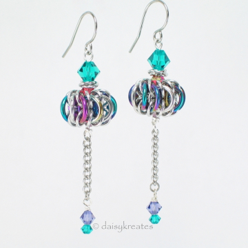 Sparkly and colorful Genie Bottle earrings with anodized niobium