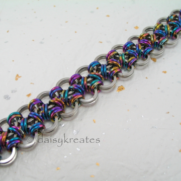 Japanese Lace Bracelet in a rainbow of brilliant colors and shiny stainless stee