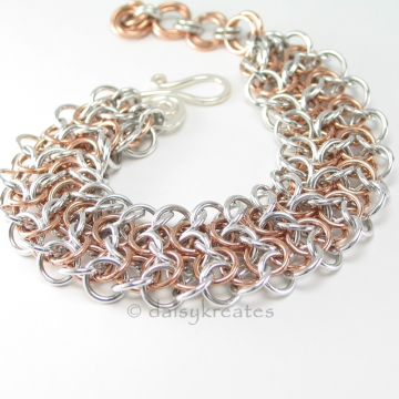 Elf Sheet Chainmaille Bracelet in Bronze and Bright Aluminum