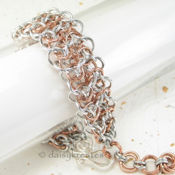 Elf Sheet chainmaille pattern lends soft lacy texture to the bracelet