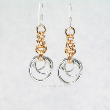 Silver and Gold Tone Tea Rose Earrings with Sterling Silver French Ear Wires