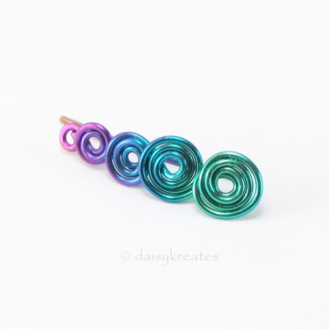 Multicolor Koru Spiral Ear Climber in Anodized Pure Niobium