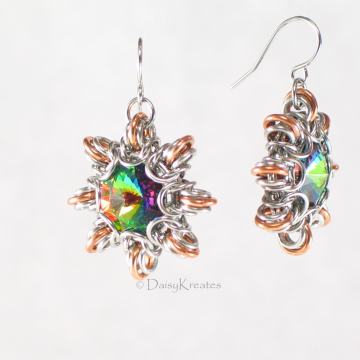 Byzantine Sun Earrings with Captured Swarovski Rivoli Stone Byzantine Sun Earrings with Captured Swarovski Rivoli Stone