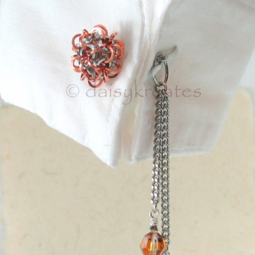 Chainmaille Temari Cuff Links in Stainless Steel with Copper Accent