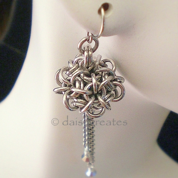 Japanese Dodecahedron Earrings in Silver Monochrome Japanese Dodecahedron Earrings in Silver Monochrome