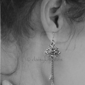 Japanese Dodecahedron Earrings in Silver Monochrome