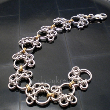 Paw Prints Chainmaille Bracelet with Mixed Metals