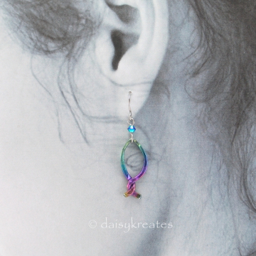 Rainbow Fish Earrings in Multi Color Anodized Niobium